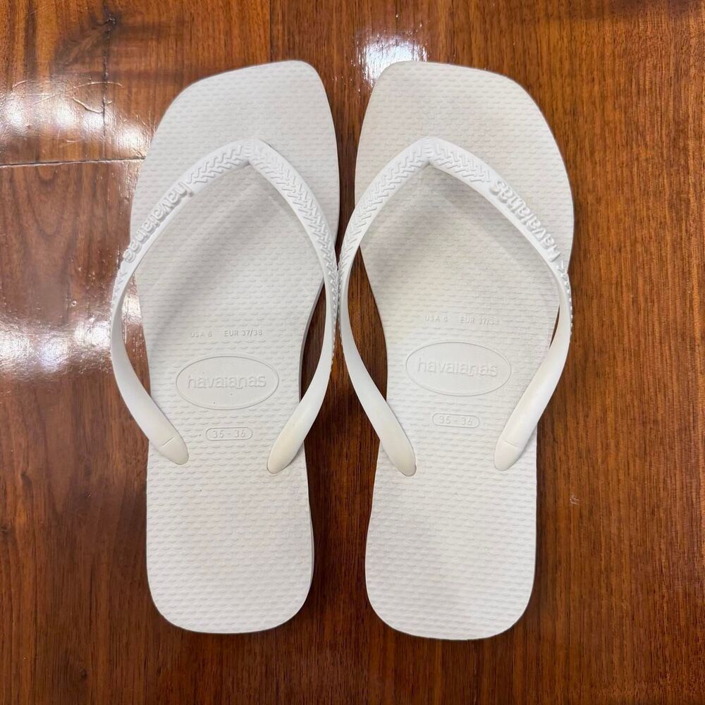 havaianas slim square white flip flops